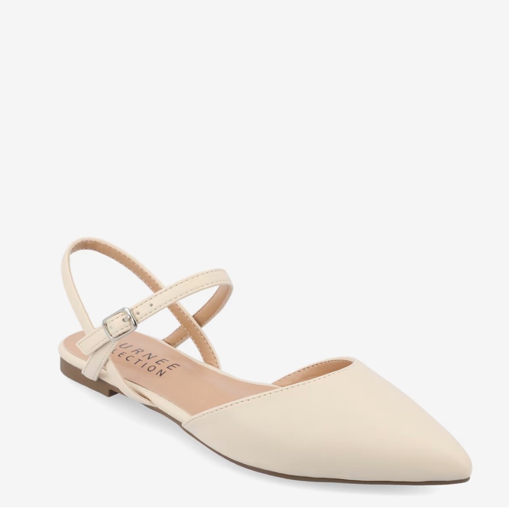 Women’s Cream Pointed Toe Flats - Criss Cross Ankle Straps
